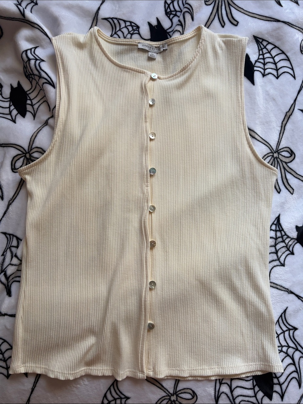 Sleeveless Cream Button-Front Ribbed Top